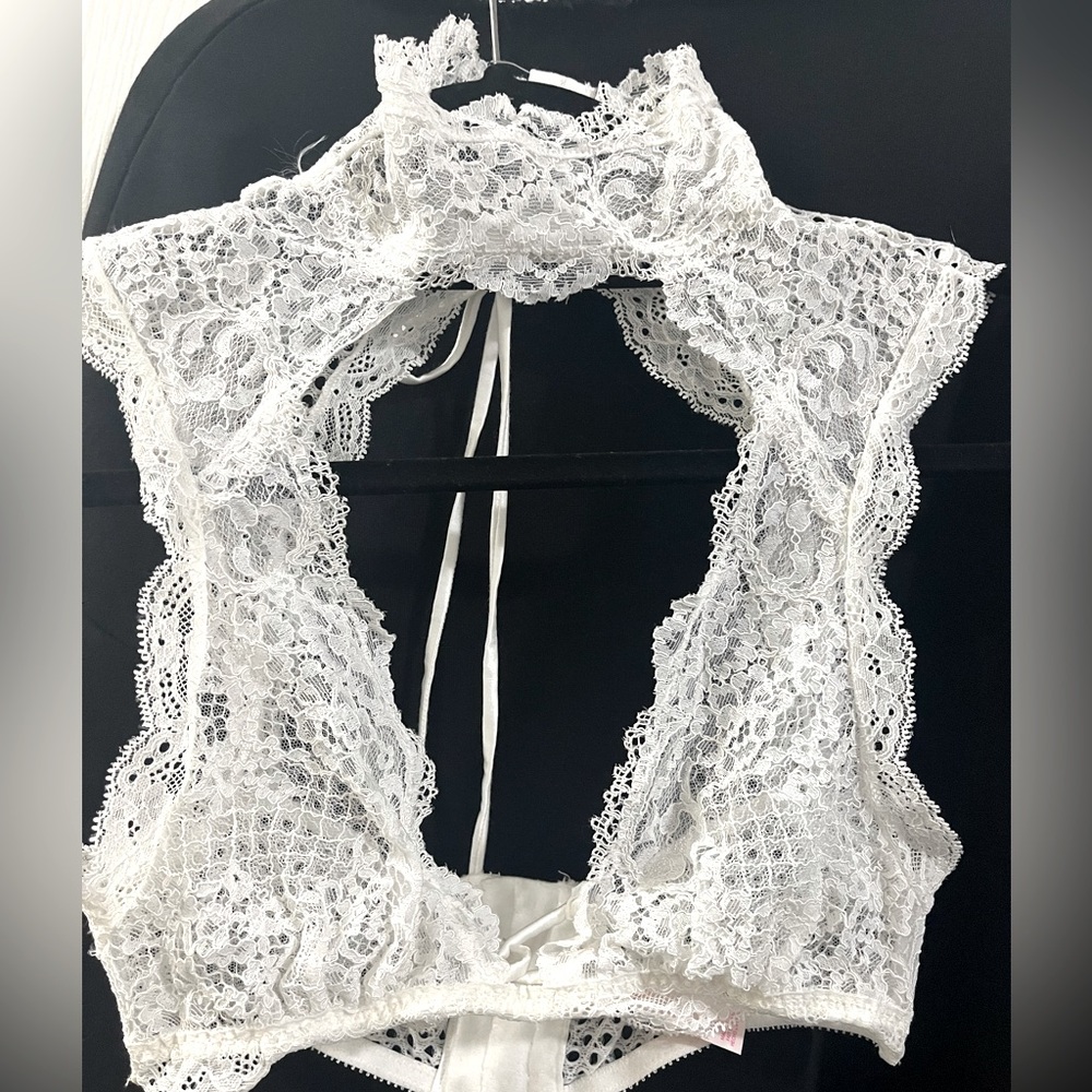 White bridal Victoria’s Secret small high neck bra top and matching panty SET